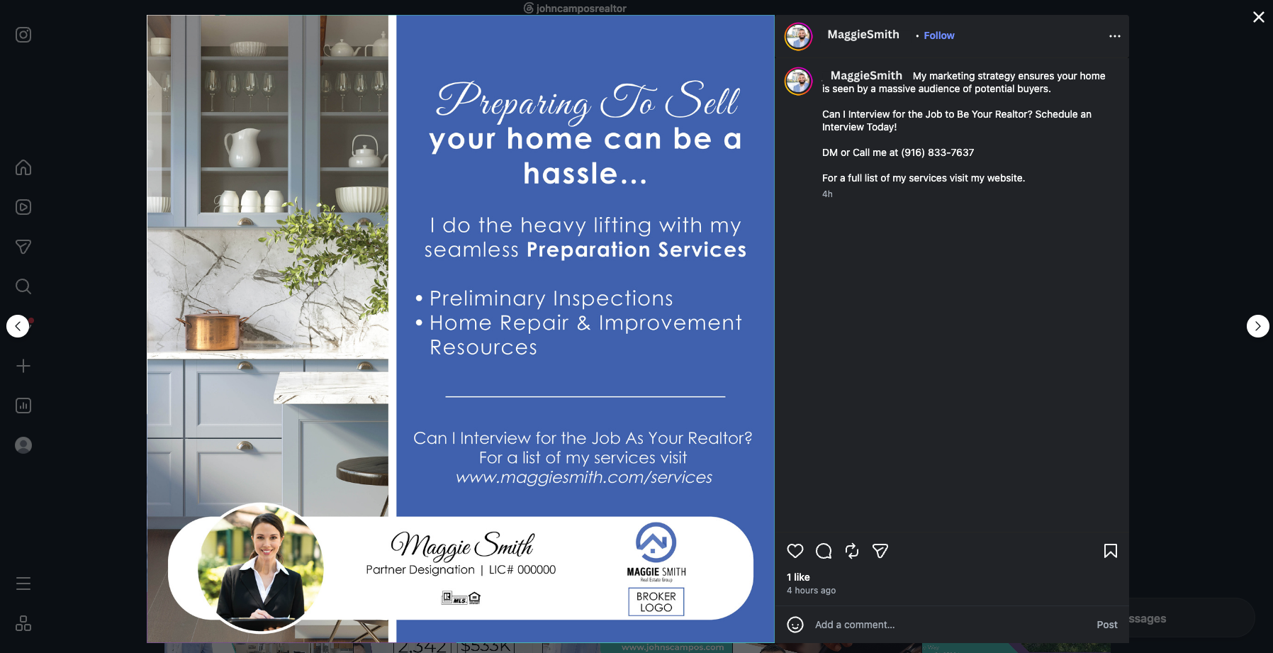 Branded Instagram post promoting seller preparation services