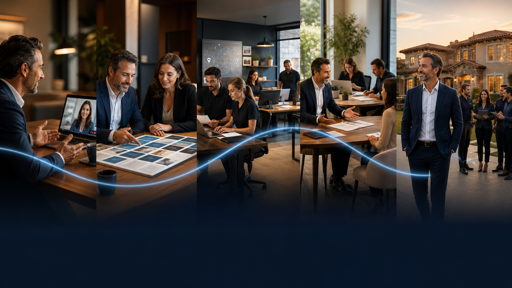 A continuous thread connecting consultation, planning, the Fusion team at work, client meetings, and a closed listing