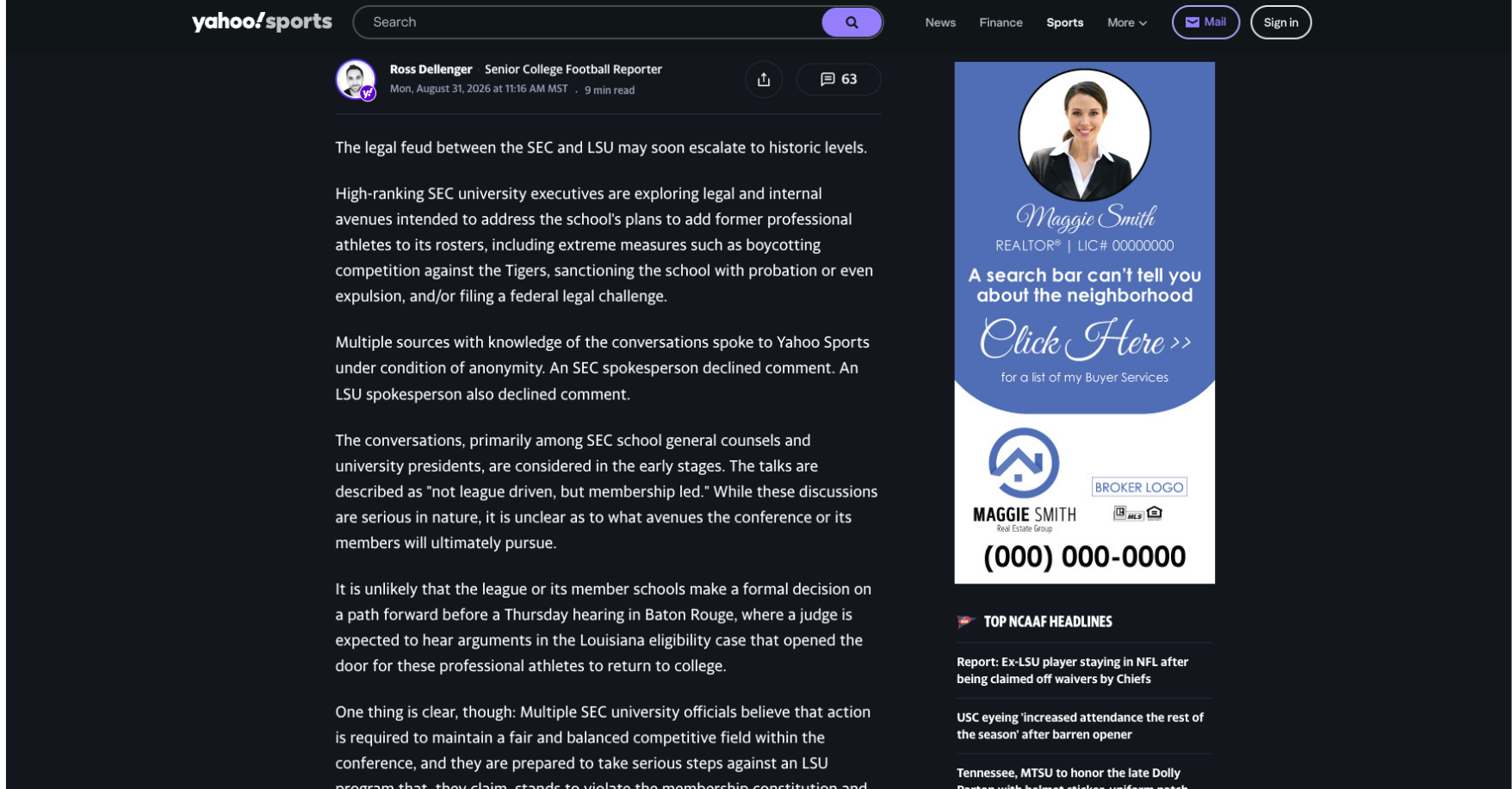 Branded retargeting banner ad on Yahoo Sports
