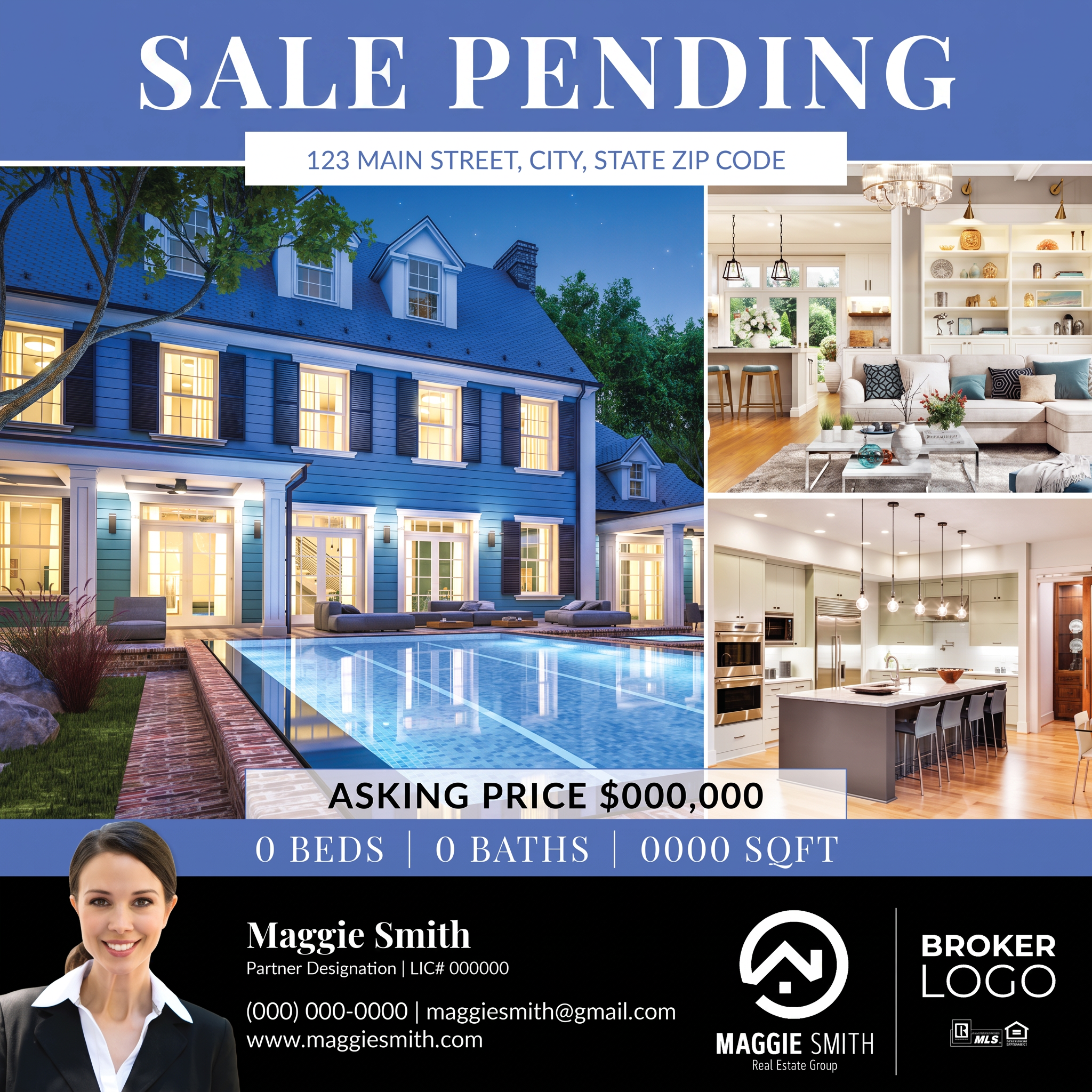Sale Pending multi-photo announcement shown in a desktop browser window