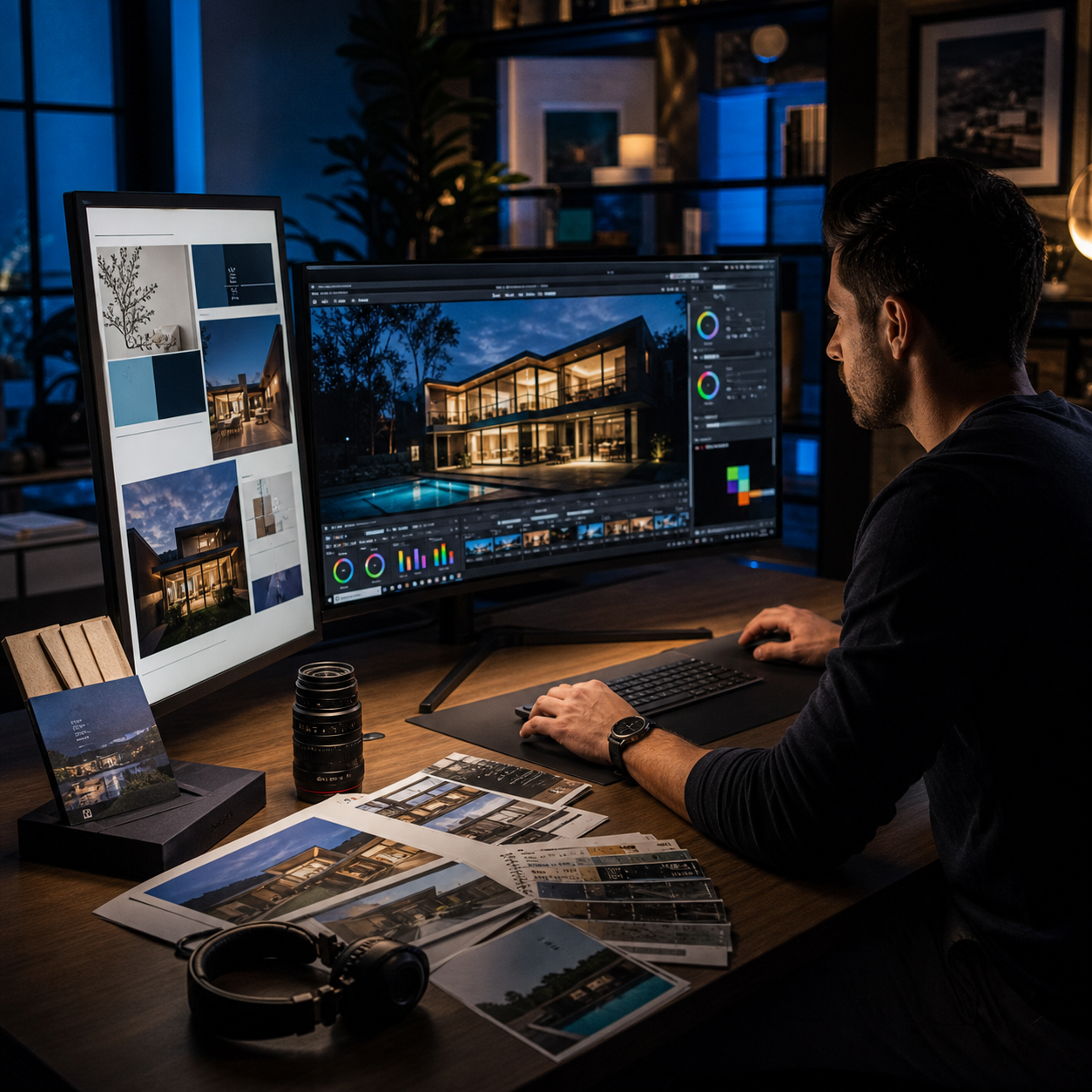 Listing creative being reviewed on a professional editing workstation