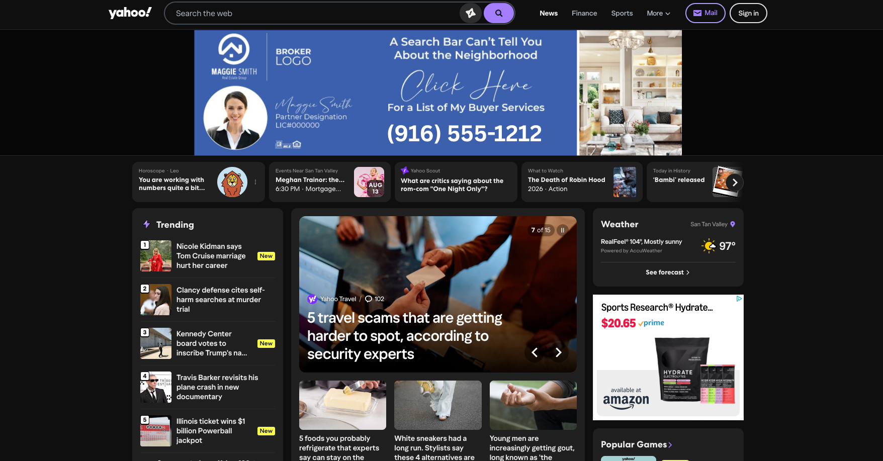 Branded retargeting banner ad on Yahoo homepage