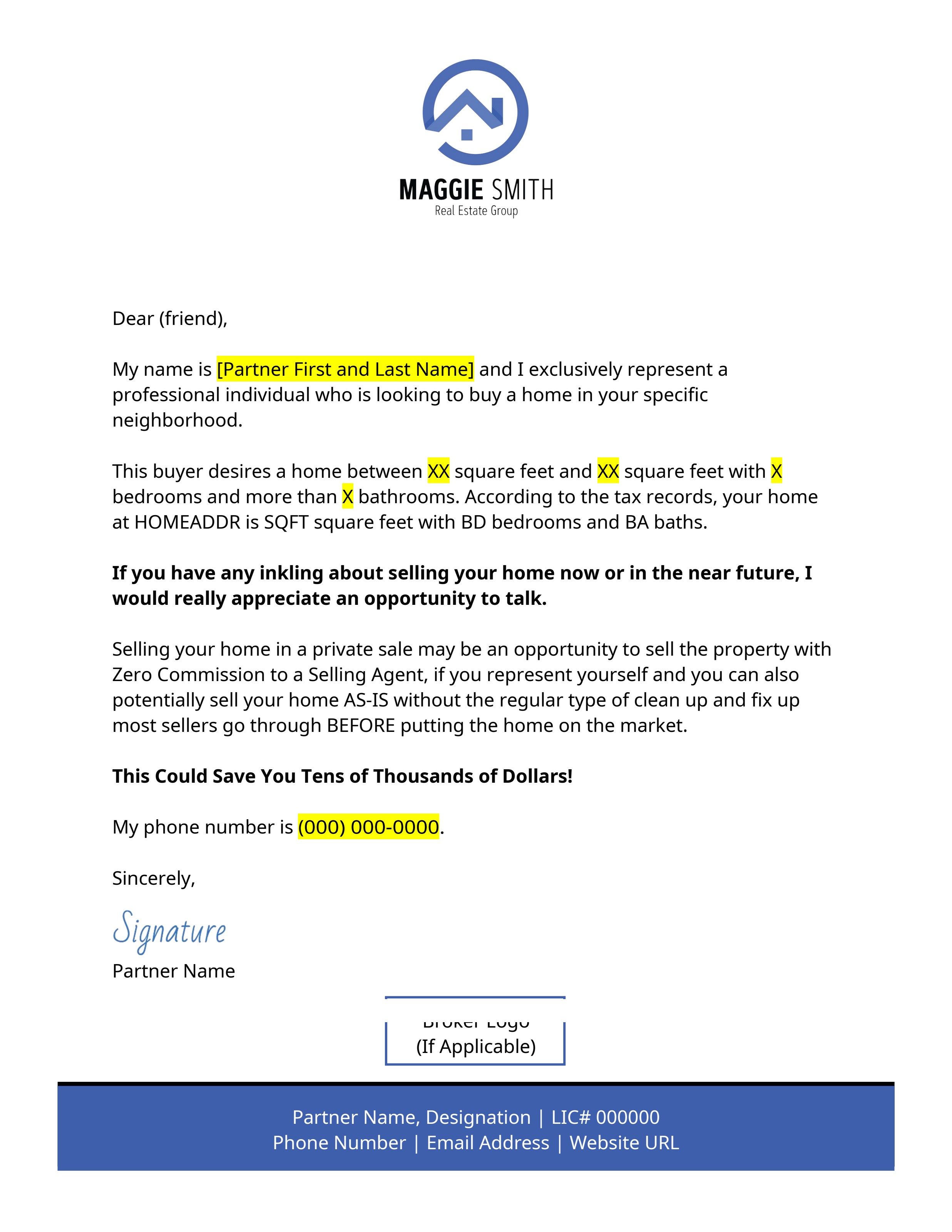 "I Have a Buyer" letter sample shown coming out of an envelope
