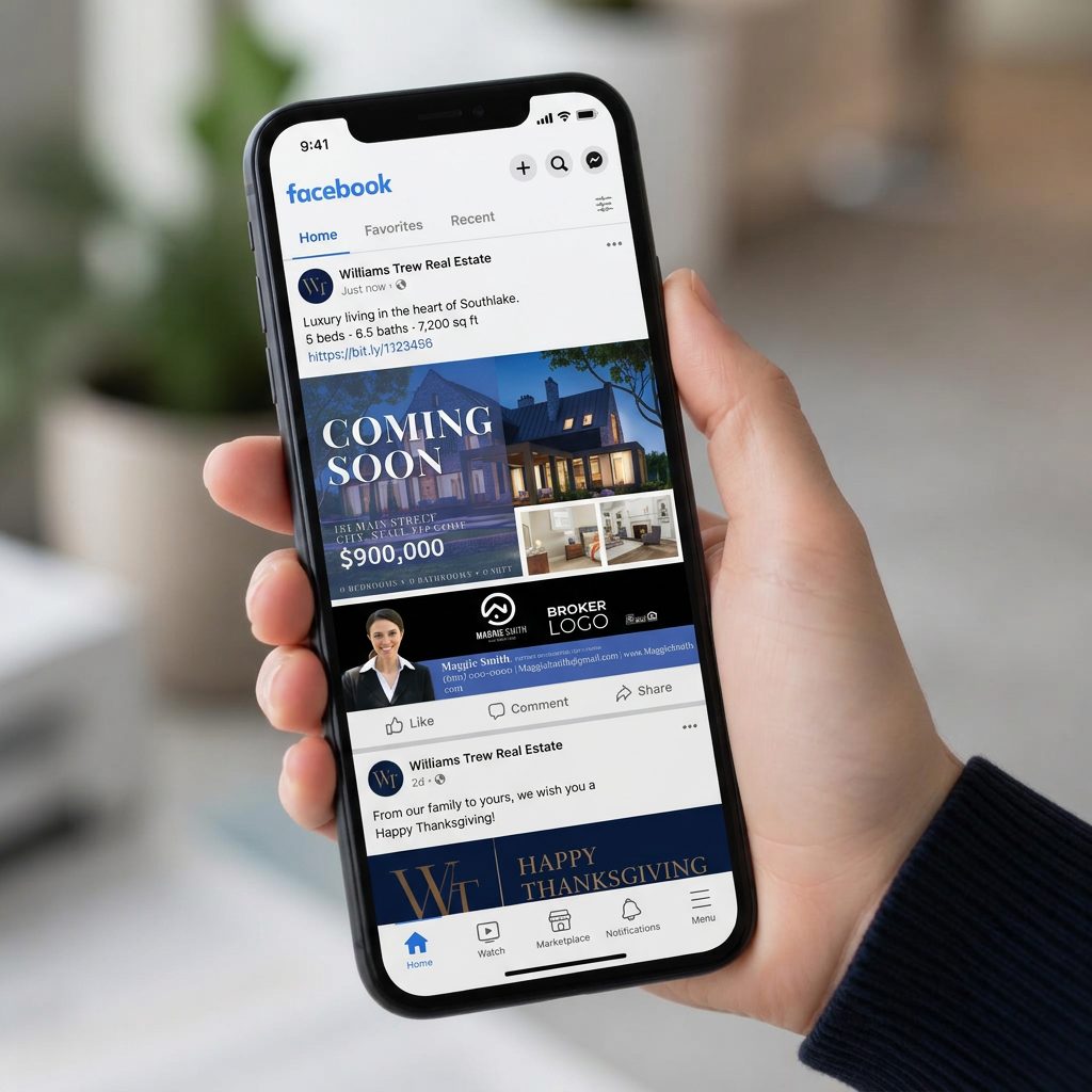 Coming soon social post shown on a phone Facebook feed
