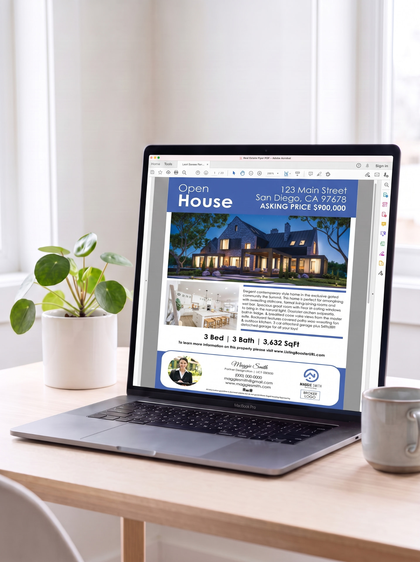 Open house flyer shown on a laptop