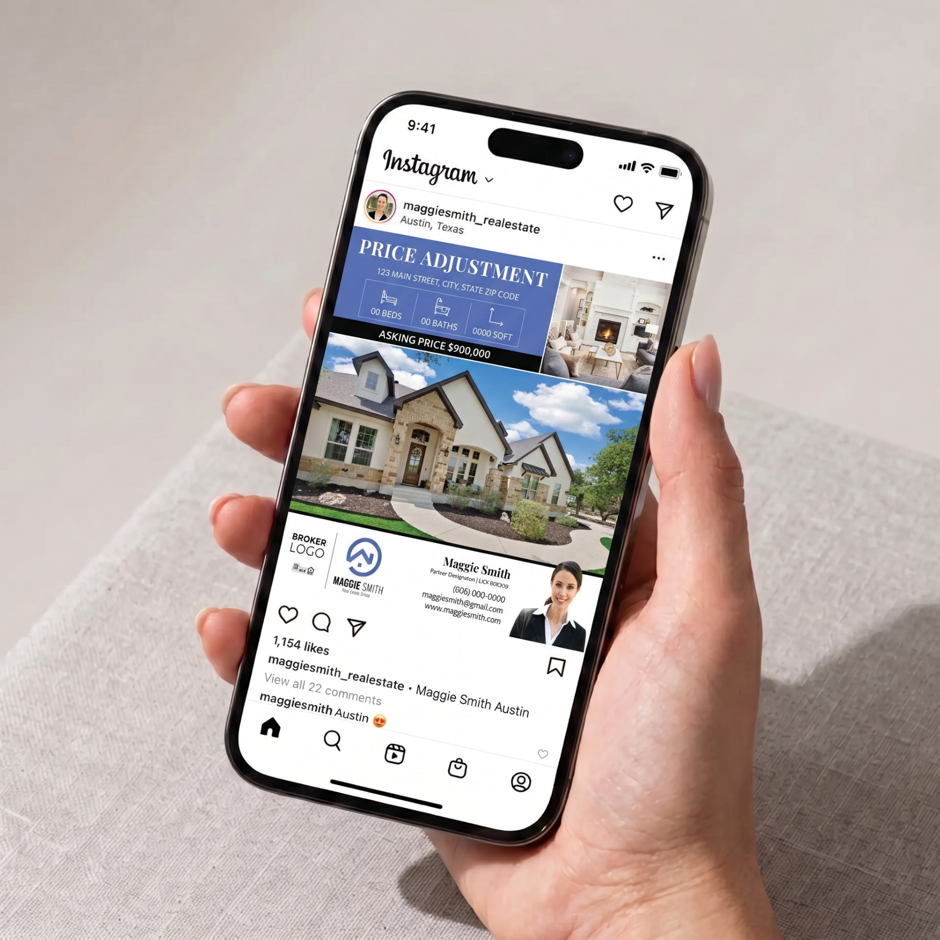 Price adjustment social post shown on a phone Instagram feed